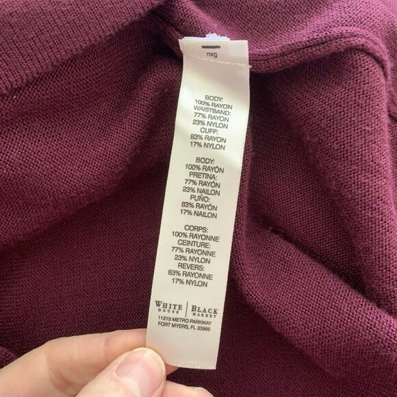 White House Black Market Burgundy Long Sleeve Open Front Cardigan Small - Picture 5 of 6